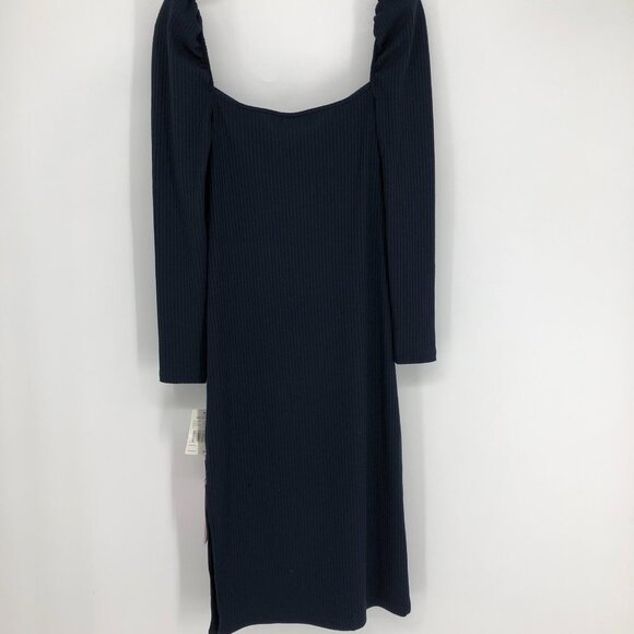 NWT Avec  Les Filles Navy Ribbed Knit Prairie Dress Long Sleeve Midi size M - Picture 4 of 15